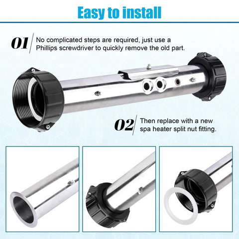 2-pack spa heater split-nut unions with screws and gasket for 2-inch hot tub heaters