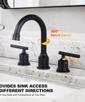 Two Handle Dope Matte Black Bathroom Faucet With Pop Up Drain Widespread 8 Inch Basin Vanity Sink Tap, marble counter