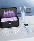 Hella Fresh Ultrasonic Jewelry Cleaner With Smooth 50 Khz Uv Tech 24 Oz Stainless Tank Digital Timer Gives Tight Results For Rings Glasses Watches Dentures Daily in black with glasses inside.