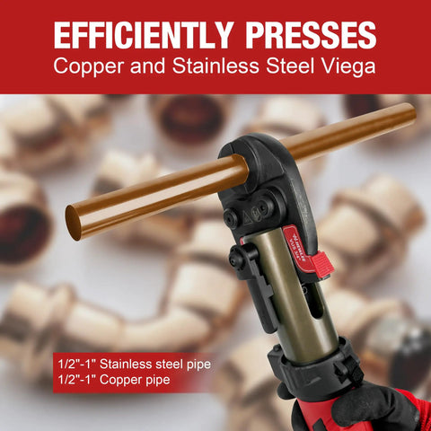 Get Your Hands On This Awesome Mini Copper Press Tool With Battery Powered Cordless Design Featuring Three Jaws For Half Inch And Three Quarter And One Inch Pipes It Is Lightweight Plus Portable Making Plumbing Jobs A Snap With Quick Reliable Crimps.