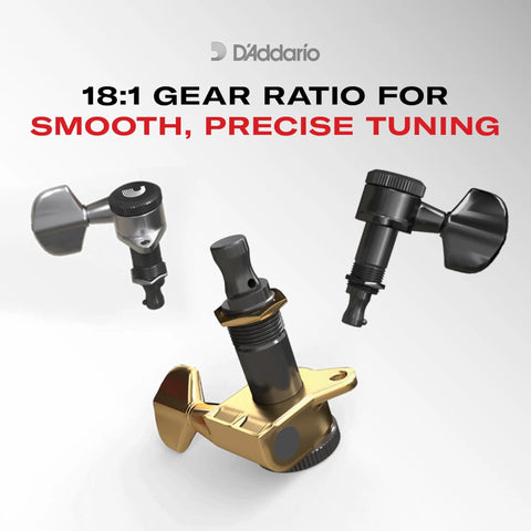 Auto Trim Locking Guitar Tuners Six In Line Black No Slip Locking For Fast And Easy String Changes And Precise Tuning 18:1 gear ratio