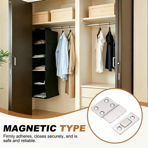 Open wardrobe and zoom on 4 Pack Ultra Thin Z Shape Stainless Steel Cabinet Door Magnets With Magnetic Catch And Easy Install Adhesive Double Sided Tape For Kitchen Drawers Closets Wardrobes Silver
