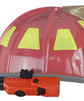 Firefighter LED Helmet Light With 180 Degree Articulating Head And Dual Beam Output, Right Angle Beam, Orange on helmet