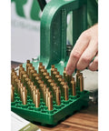 Universal Two Sided Case Loading Block For Rifles And Pistols Holds 50 Cases Upright And Organized Raised Section Green