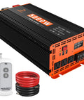 Heavy Duty 5000W Power Inverter Converts 12V DC To 120V AC With 3 AC Outlets And USB Type C Ports Built Different For RV Truck Boat Tailgating And Off Grid Solar Adventures, showing inverter, remote, and cables.