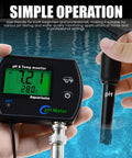 Heavy Duty PH And Temperature Water Quality Tester Meter With Automatic Temperature Compensation and Illuminated Screen for monitoring water quality.