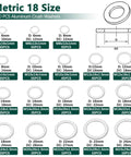 Chart showing sizes of Oil Drain Plug Gasket Kit With 18 Size Aluminum Crush Washers, 1-2mm Thick, M6 To M24.