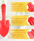 50 Piece Mini Colorful Metal Hand Shovels Set For Gardening Tiny Trowels Dope Digging Planting Transplanting And Soil Work Five Color Assortment Red Yellow Pink Blue Green For Women Men Kids - Red shovel with features highlighted