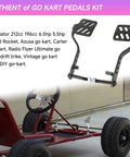 Go Kart Brake And Throttle Pedal Kit With 71 Inch Throttle Cable Replacement for Predator 212cc and 196cc Karts, shown with kart frame.