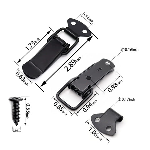 12 Pack Black Toggle Latches Stainless Steel Spring Lock Clasp Buckle Latch for Toolboxes with Dimensions
