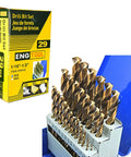 29 Piece Twist Drill Bit Set With Five Percent Cobalt M35 For Hardened Steel Cast Iron And Tough Metals Jobber Length Fully Ground