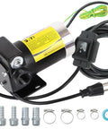 Portable 110V Fuel Transfer Pump With Forward And Reverse Pumping Self Priming 2.3 To 3.7 GPM showing pump, hoses, and fittings