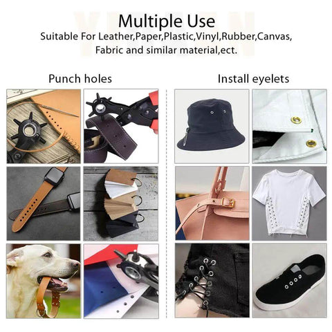 All In One Belt Hole Punch Tool Kit With Multiple Size Grommet Eyelets for belts, watch bands, dog collars, shoes, and fabric projects