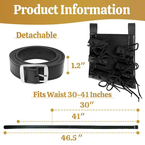 Back Mounted Katana Belt For Three Swords Adjustable Leather Holster with frog lacing, detachable, Waist 30-41 inches