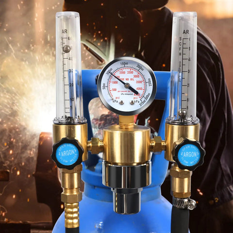 Argon And CO2 MIG TIG Flow Meter Regulator Gauge 0 To 60 SCFH And 0 To 4500 PSI with CGA580 inlet connection on welding gas bottle
