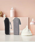 Legit Gotta Have 2 Piece Insulated Baby Bottle Carrier Tote With Stroller Hook Portable Nursing Milk Warmer Bag Waterproof Thermal Sleeve in grey and black.