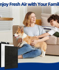 Family with dog beside Replacement Filter Set Fits Bissell Air Purifiers Air220 And Air320 3 In 1 Pleated Filter Pack