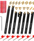All In One 21 Piece Indexable Lathe Tool Set With Seven Three Eighths Inch Tool Holders And Fourteen Carbide Inserts shown.