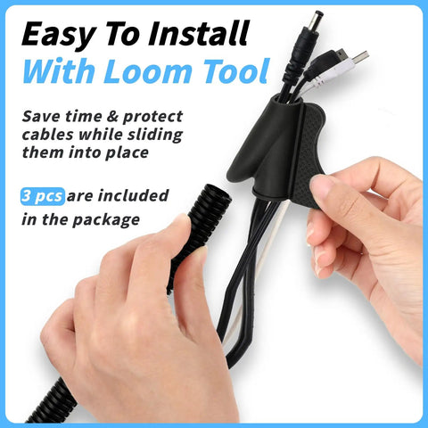 Split Wire Loom Tubing Set 1/4, 1/2, 3/8 Inch by 50 Feet With Pro Grade Automotive Flexible Conduit installation tool with cables