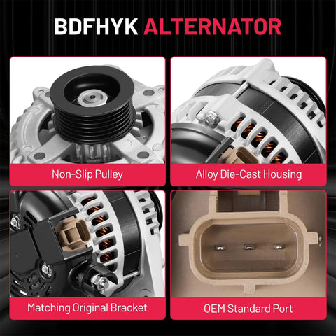 Close-up of Beefed Up Alternator For Ford Mustang 2011 2014 3.7L V6 Replacement 12V 150A Clockwise Rotation 6 Groove Pulley