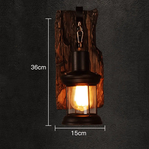 Top Shelf Rustic Wall Sconce Featuring Solid Wood Backplate And Vintage Industrial Metal Lantern Design Perfect For Chill Farmhouse Cafe Bar Or Bedroom Vibes Standard E26 E27 Socket Fits Up To Sixty Watt Bulbs, 36cm height, 15cm width.