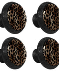 Sleek Leopard Print Round Cabinet Knobs 4 Pack Black Drawer Pulls with Easy Grip and Crystal Glass Accents