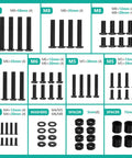 Universal TV Mount Hardware Kit Featuring M4 M5 M6 M8 Screws And Spacers In A Sturdy Organizer Box showing various screws and spacers arranged.