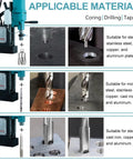 Zinnore 1800w Magnetic Drill Press With Heavy Duty Base And Powerful Torque For Portable Metal Working Tasks Featuring Robust Mag Force and Versatile Design Ideal For Industrial Fabrication Jobs And On Site Steel Boring Needs showing suitable materials for coring, drilling, and tapping.