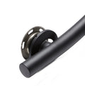36 Inch Designer Wave Shaped Shower Grab Bar In Matte Black, Dope Modern Bath Safety Rail end close-up with mounting bracket.