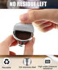Hands sealing coffee grounds in stainless steel pod with aluminum lid, part of Stainless Steel Reusable Espresso Capsules Set For Nespresso Machines.