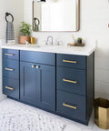Bathroom vanity with 25 Pack Gold Cabinet Handles 3 Inch Hole Centers Center To Center Drawer Pulls Set for Kitchen Cabinets and Furniture.