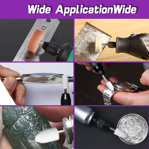 Top Shelf Eighty Two Piece Rotary Polisher And Buff Wheel Set Compatible With Dremel Rotary Tools One Eighth Shank Kit polishing metal, glass, and crafts.