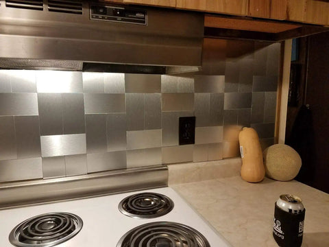 Peel And Stick Metal Backsplash Tiles 100 Piece Set Dope Brushed Aluminum Subway Style For Kitchen Walls Lightweight Heat Resistant