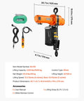 Dual Speed G100 Chain Electric Hoist Lifter With 2200 Lbs Capacity 20 Ft Lift Height 120V 60Hz Single Phase Overhead Crane