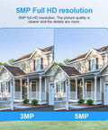 Comparison of 3MP and 5MP resolution in outdoor setting, showcasing 5MP PTZ WiFi Outdoor Security Camera With Color Night Vision.