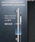 Adjustable height handheld slide bar for shower, max 22.5" height adjustment, sleek design, complements Game Changing Bathroom Shower System With 28 Inch Led Waterfall Head 64 Color Mood Lighting Bluetooth Speaker Dual Massage Sprays Brushed Nickel Ceiling Mount Setup For Sick Relaxing Vibes At Home.