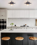 Black Star Flush Mount Ceiling Light With Pull Chain On Off Switch, Modern Mid Century Style Fixture for kitchens, pendant view.