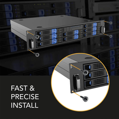 Front view of server with 12-24 Rack Screws 50 Pack With Nylon Washers For 2 Post Rack Mounting In Server Network And Audio Equipment