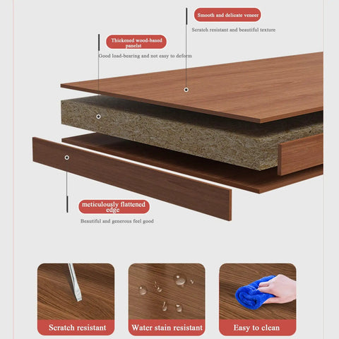 Kickass Heavy Duty Kitchen Storage Rack Handling Everyday Essentials From Microwaves To Pantry Items Large capacity wood panel detail showing scratch-resistant surface and flattened edge.
