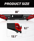 Heavy Duty Steel Front And Rear Bumper Kit For Jeep Gladiator JT dimensions showing 65 inch width and 9.1 inch height.