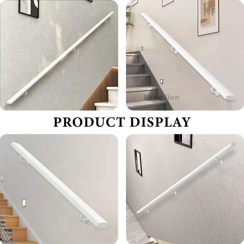 Heavy Duty Wrought Iron Stair Handrail Indoor Outdoor Rust Resistant Custom Length Grab Rail Built Tough With Heavy Gauge Steel Secure Step Railing For Home And Business Use displayed on various staircases.