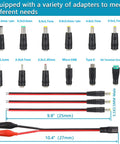 72W Adjustable AC to DC Power Supply Universal Adapter With LED Voltage Display and 16 Tips shown with various adapter types