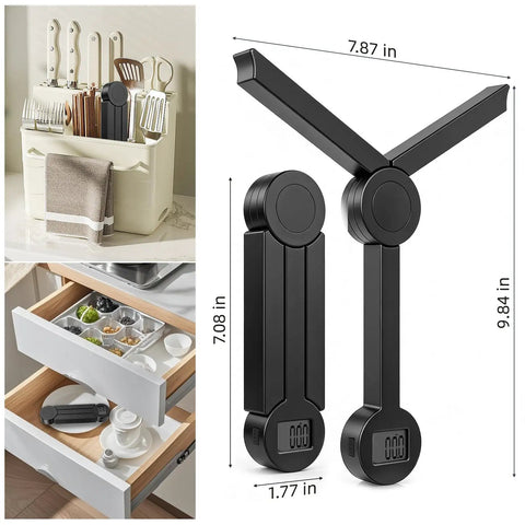 Folding Food Scale for Kitchen and Travel, Digital Pocket Scale With Grab-and-Go Convenience, collapsible mini scale shown folded and open