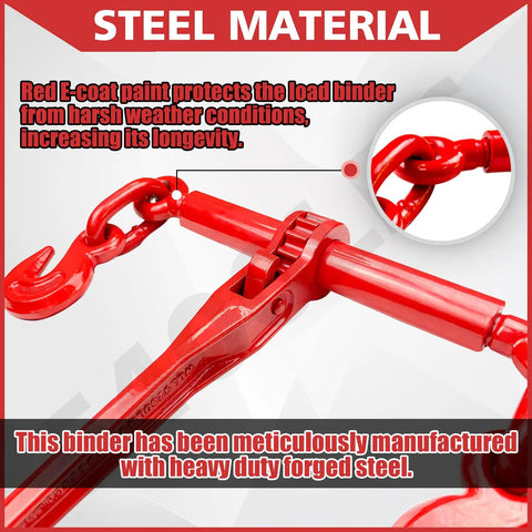 Heavy Duty Ratchet Chain Binders 5/16 To 3/8 Inch 5400 Lbs Safe Working Load 4 Pack With 2 Grab Hooks Tie Downs for Grade 70