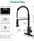 Top Shelf Hella Tough Black Spring Kitchen Faucet Pull Down Sprayer Commercial Stainless Steel size and installation details diagram.