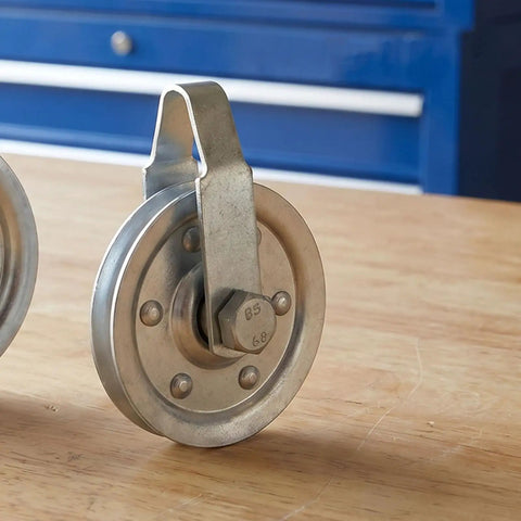 Heavy Duty Garage Door Pulley Kit With 3 Inch Sheave Wheels Two Clevis Fork Pulleys And Two Stationary Sheaves crafted from galvanized steel wheels.