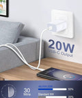 20W USB C Fast Charger Block With PD 3.0 For iPhone And iPad plugged into wall, 6Ft USB C Cable charging phone