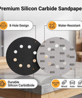 Ultra Tough 200Pcs 5 Inch Sanding Discs Hook And Loop With 8 Holes For Orbital Sander Grinders Silicon Carbide Abrasive Sandpaper.
