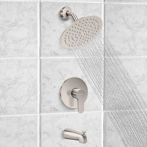 Tub Shower Faucet Set With Valve, High Pressure All Metal Rain Shower System With 8 Inch Rain Head, Bath Tub Trim Kit In Brushed Nickel
