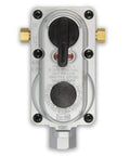 Flame King ACR-2 LP gas regulator with brass side fittings, metal body, front view.